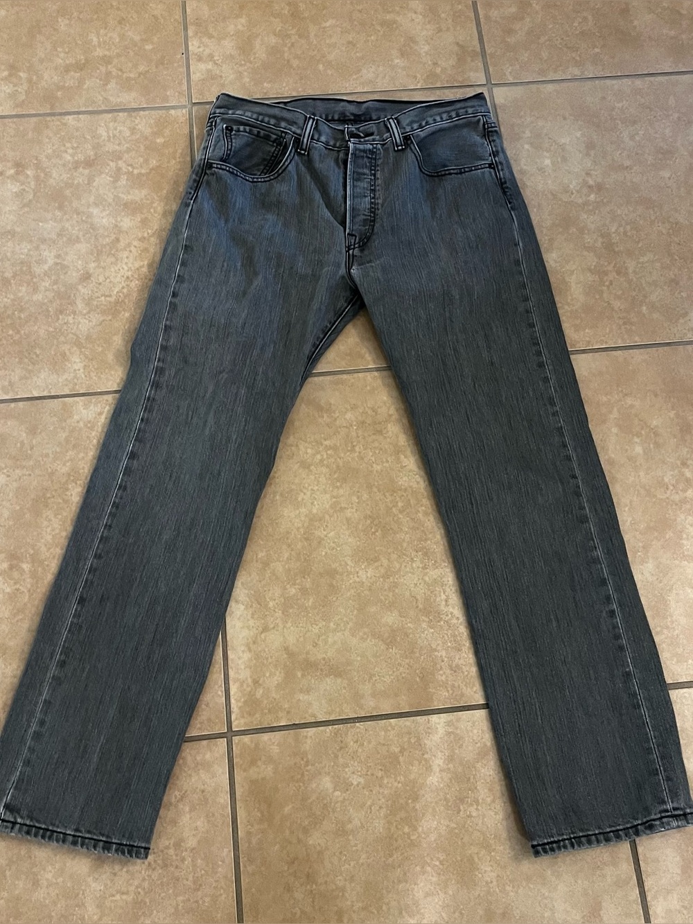 Levis 501 Jeans Mens 33x32 Actual 32x30.5 Gray Button Fly Charcoal Denim